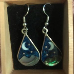 Pierced Teardrop Earrings with Starry Night Themed Glass Detailing